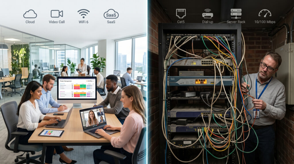 Outdated Network Equipment Business › TECHBLEED outdated network router and switch equipment in business office