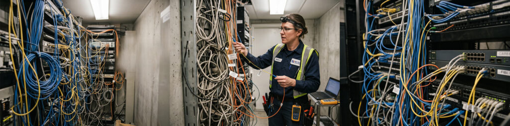 Overcrowded Riser Pathway Office Building › TECHBLEED overcrowded riser pathway with undocumented cables in office building