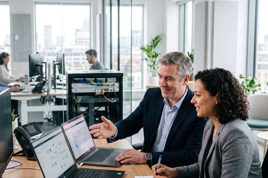 IT company assessing business networks computers cloud systems and cybersecurity