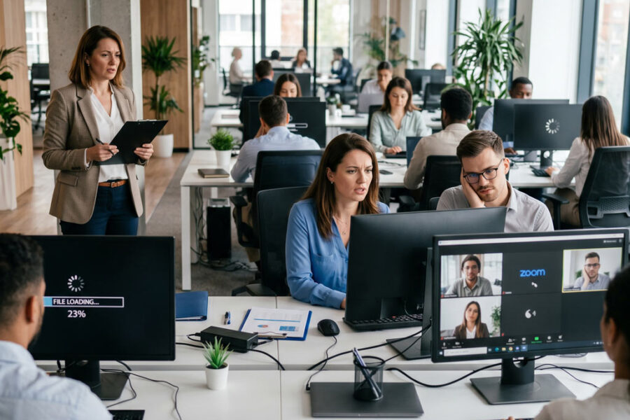 Why is my office network slow? Employees experiencing buffering in a busy workplace