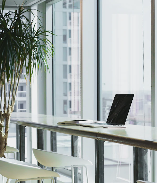 Client office desk with laptop